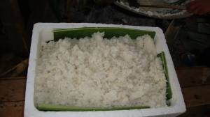 Rice served on bamboo leaves